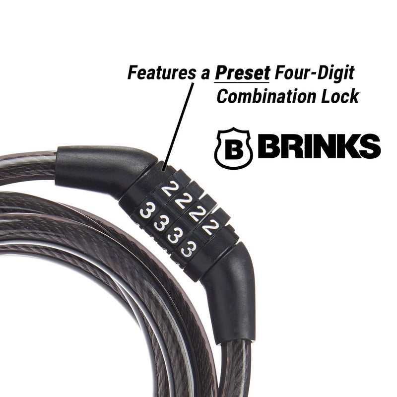 BRINKS 5 Ft Bike Lock Cable with Preset Combination, Vinyl Covered Bike Lock Combination Cable for Outdoor Use - Image 2